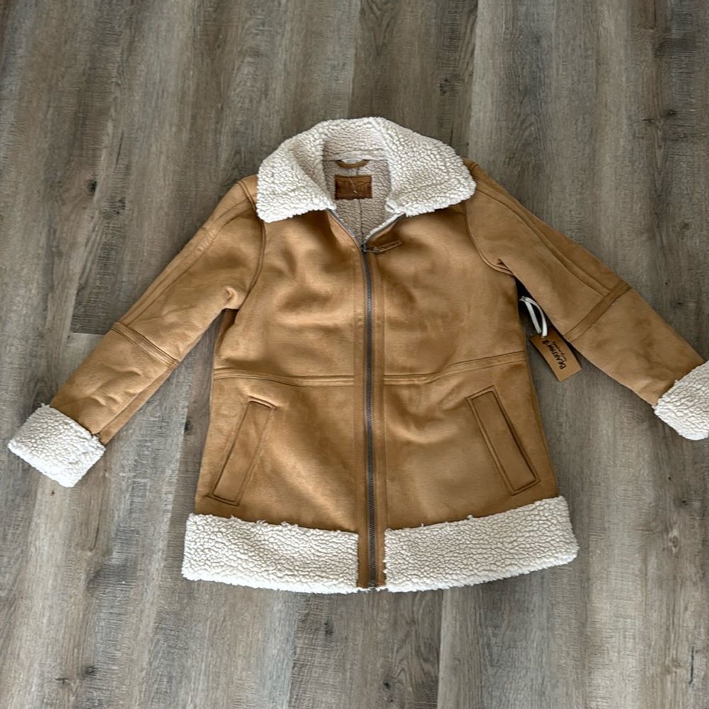 BEARPAW MOTO STYLE SUEDE AND SHEARLING JACKET WOMENS L